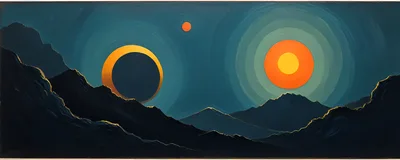Surreal Landscape With Two Suns And Mountain Range