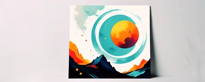Abstract Mountain Landscape With Celestial Sun Art