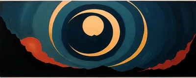 Abstract Painting Of A Golden Eclipse Over Dark Mountains