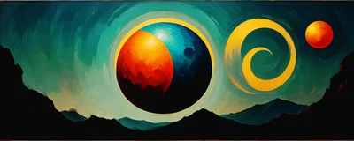 Surreal Abstract Landscape With Celestial Spheres And Swirls