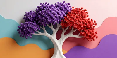 Paper Craft Tree With Purple And Red Flowers