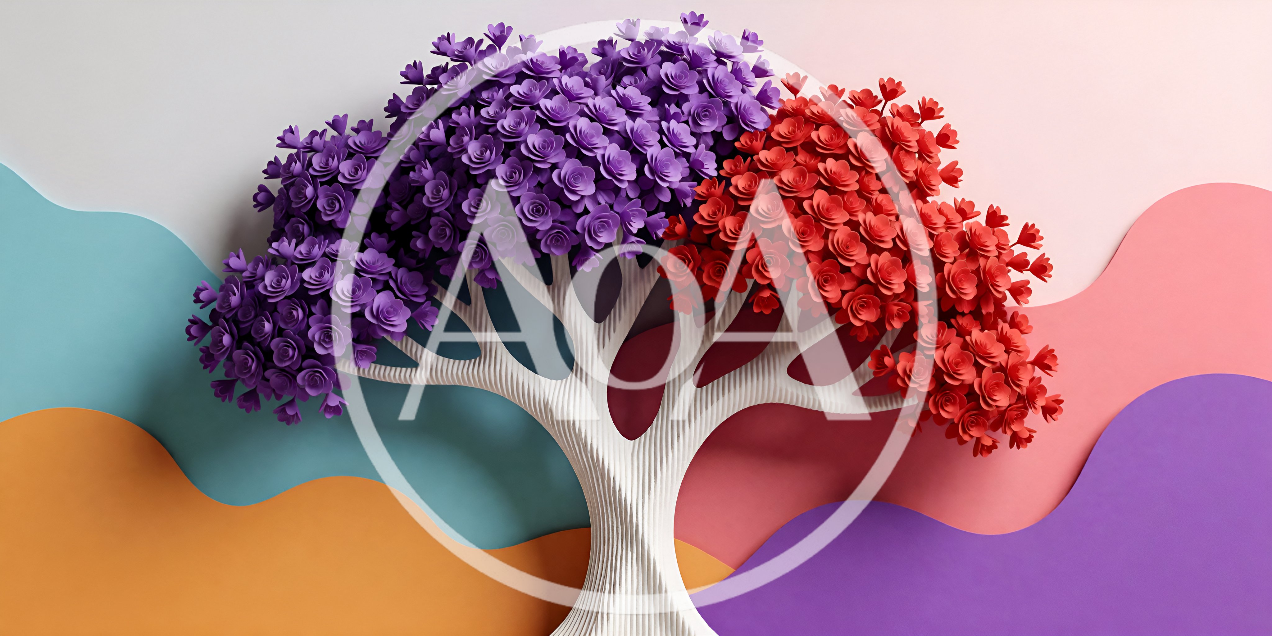 Paper Craft Tree With Purple And Red Flowers