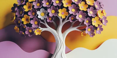 Paper Craft Tree With Colorful Flowers