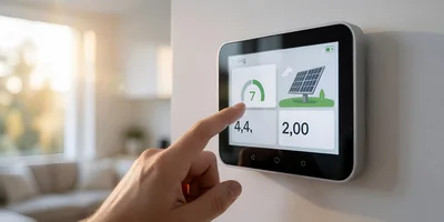 Person Adjusting Smart Home Solar Energy Control Panel