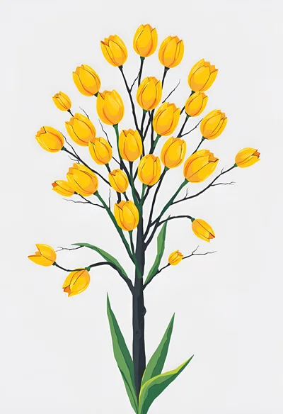 Yellow Tulip Tree Illustration On White Background