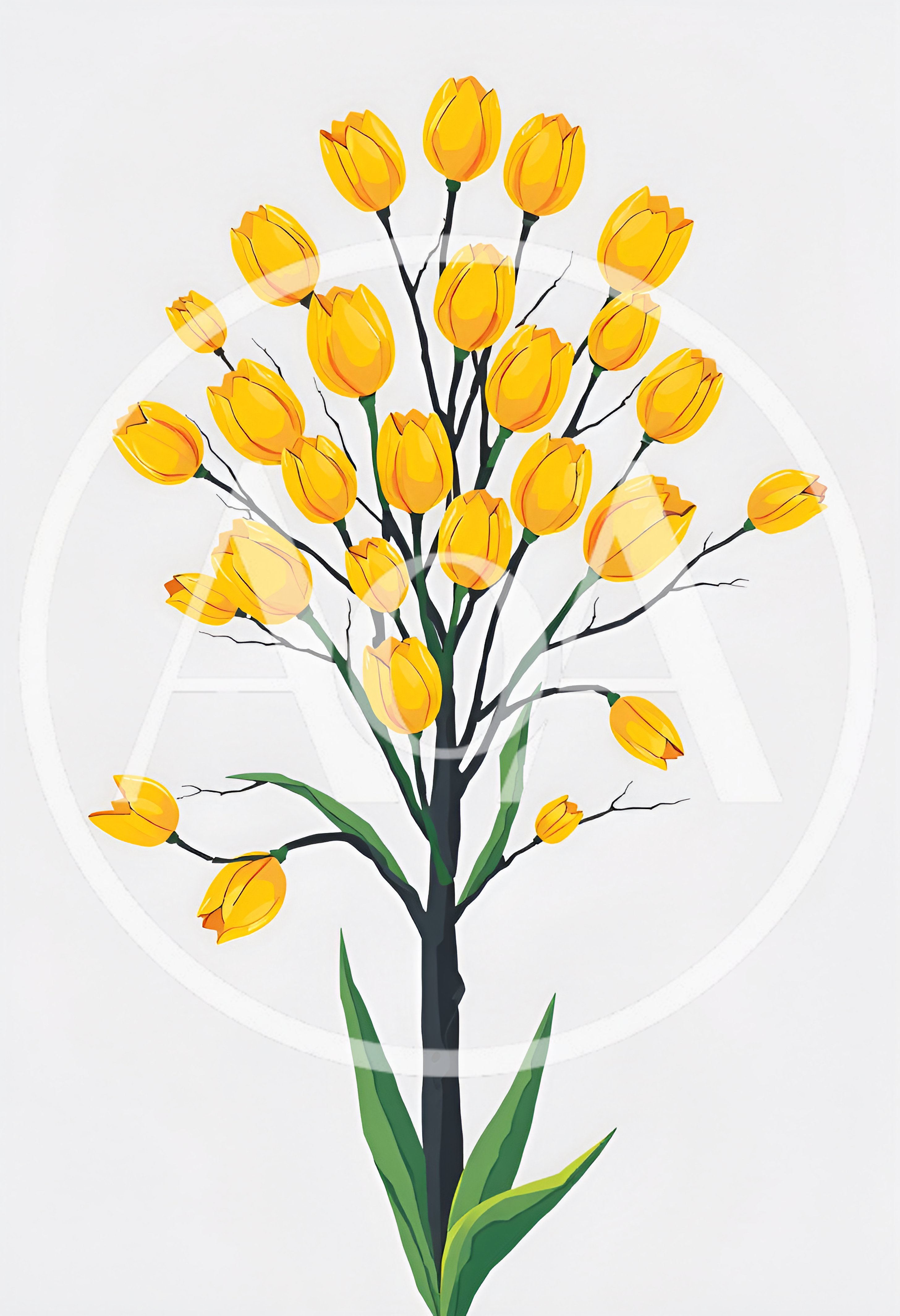 Yellow Tulip Tree Illustration On White Background