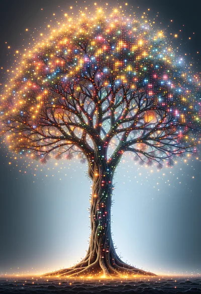 Glowing Magical Tree With Multicolored Fairy Lights