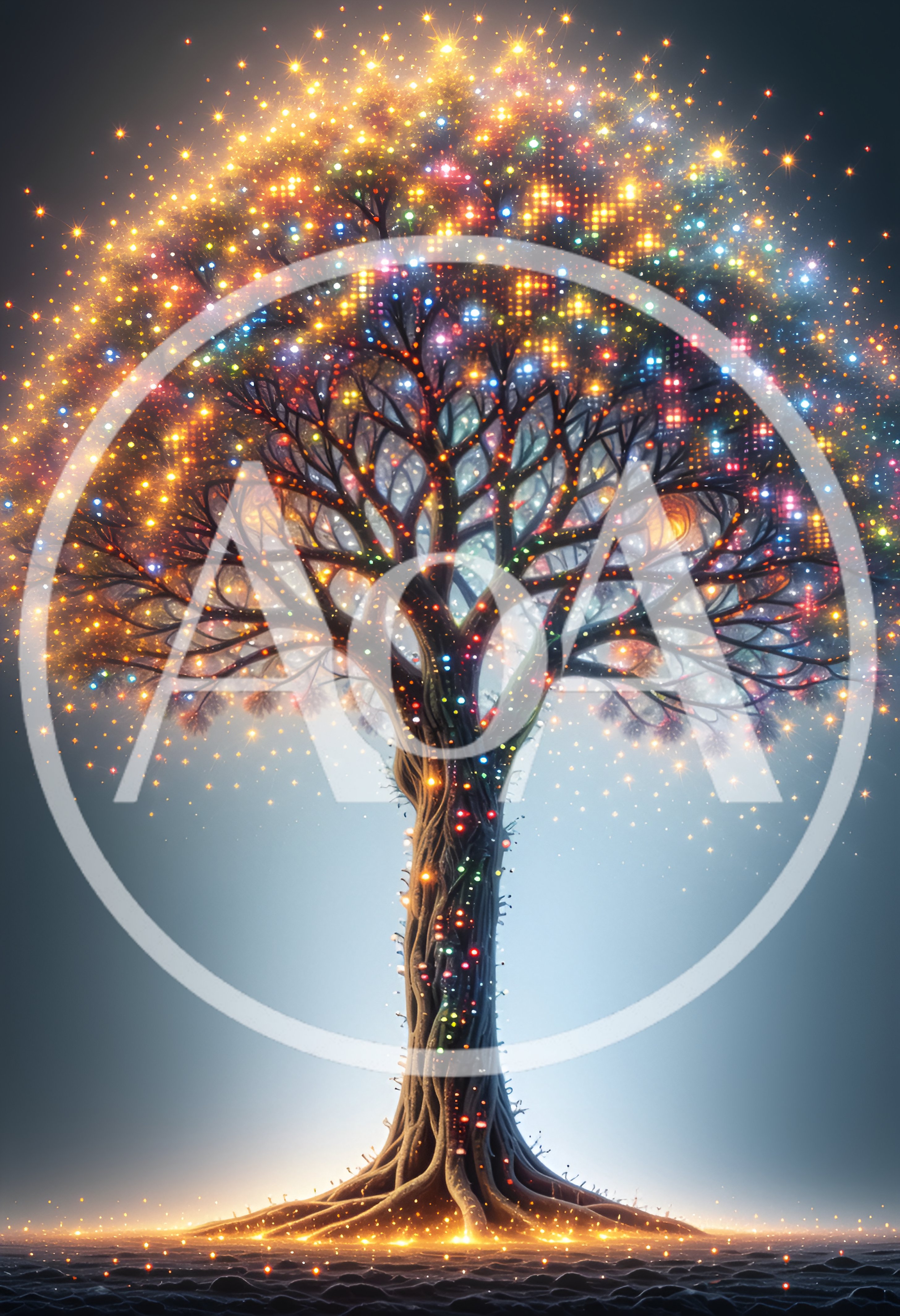 Glowing Magical Tree With Multicolored Fairy Lights