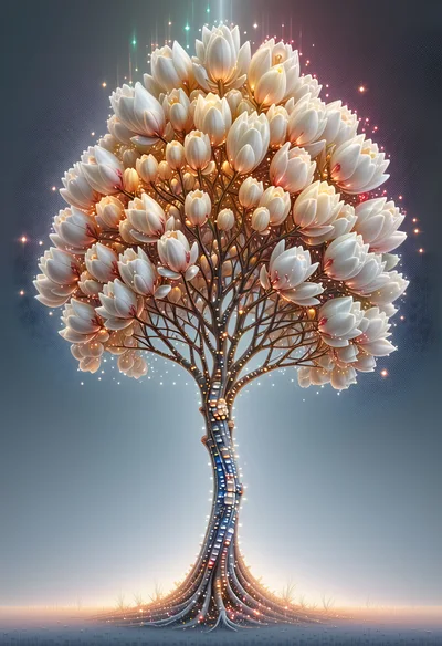 Glowing Fantasy Tree With White Lotus Flowers
