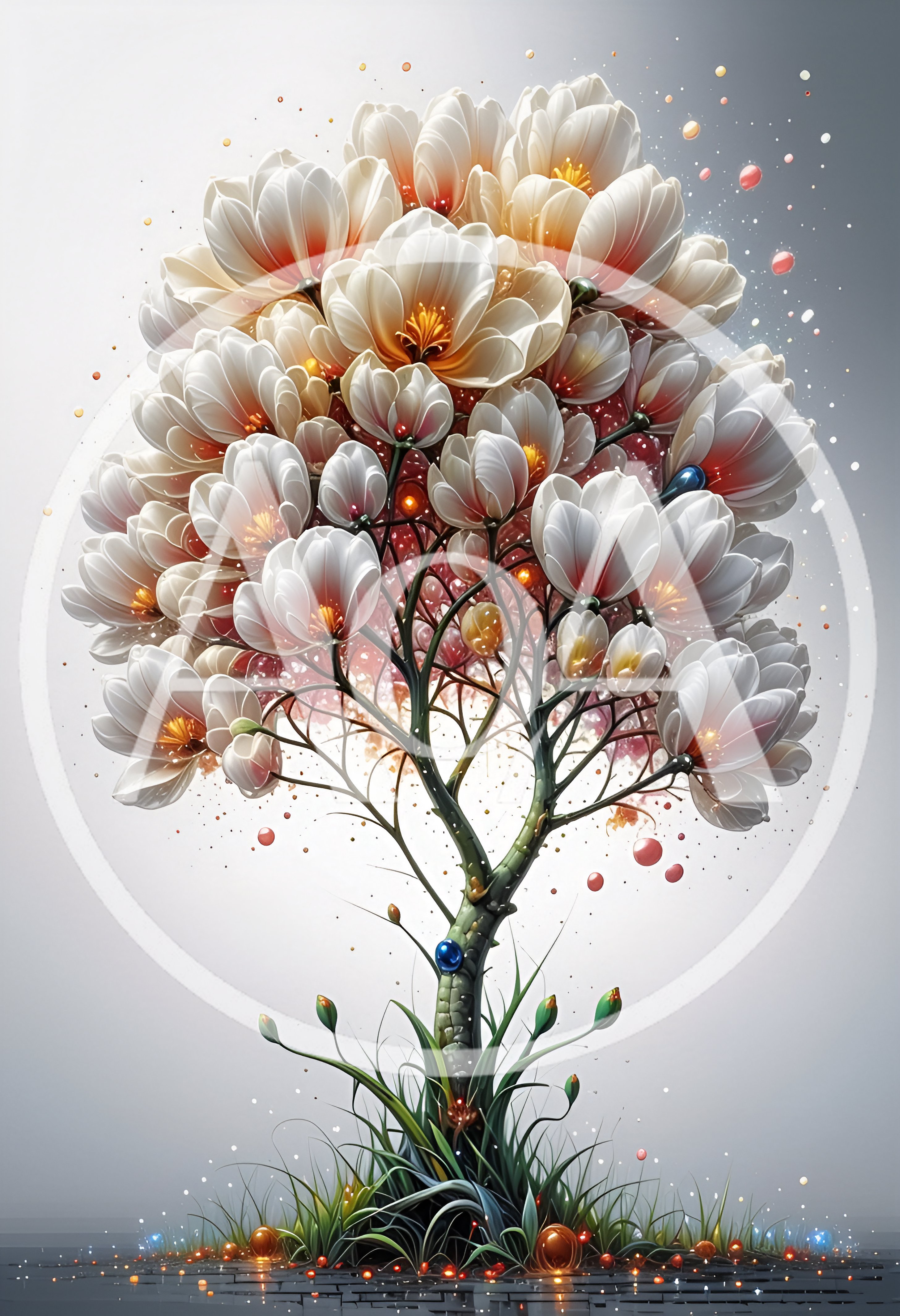 Whimsical Flowering Tree With Glowing Petals