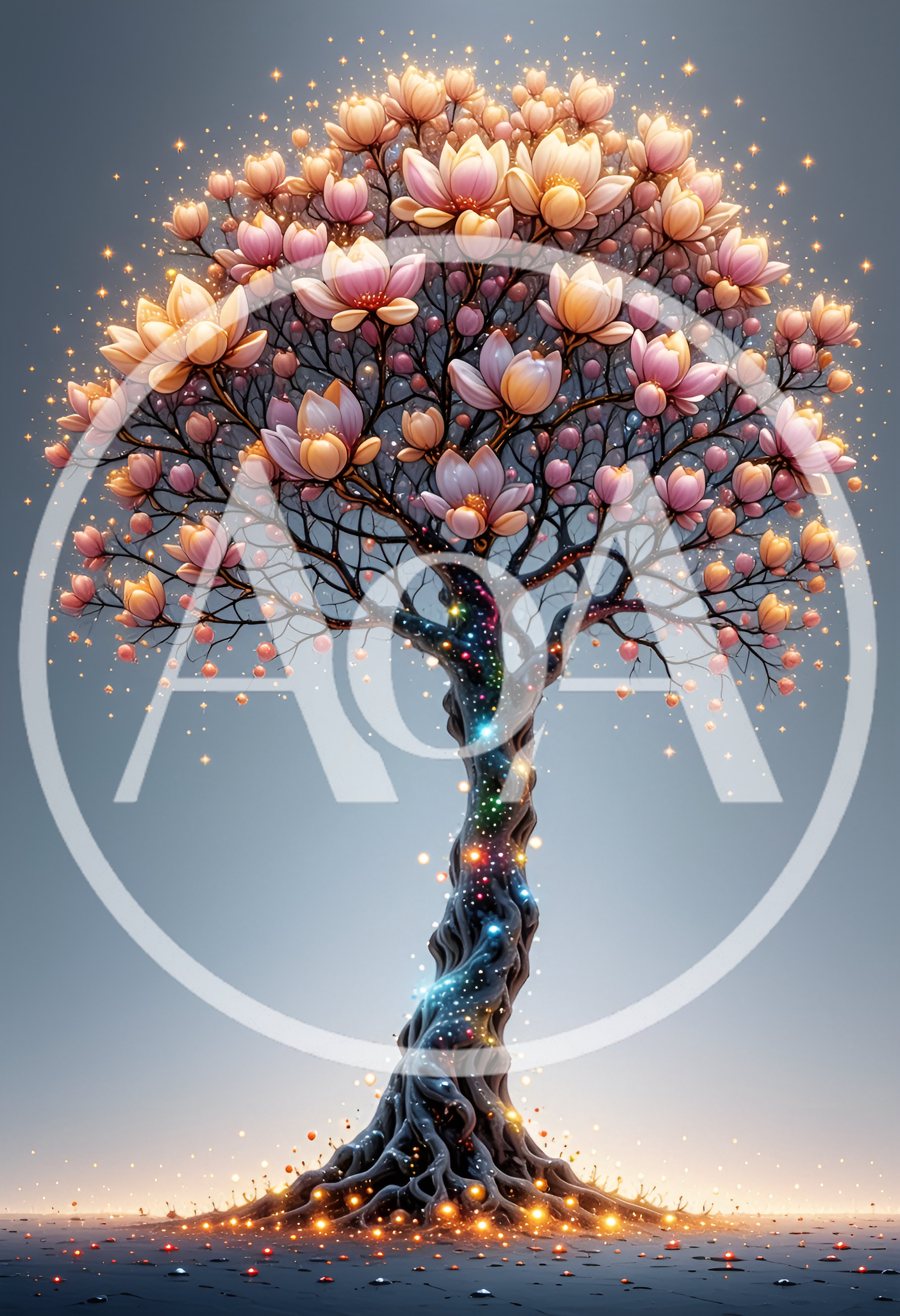 Magical Glowing Tree With Pink Blossoms