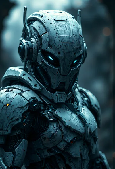 Futuristic Cyborg Soldier With Glowing Blue Eyes
