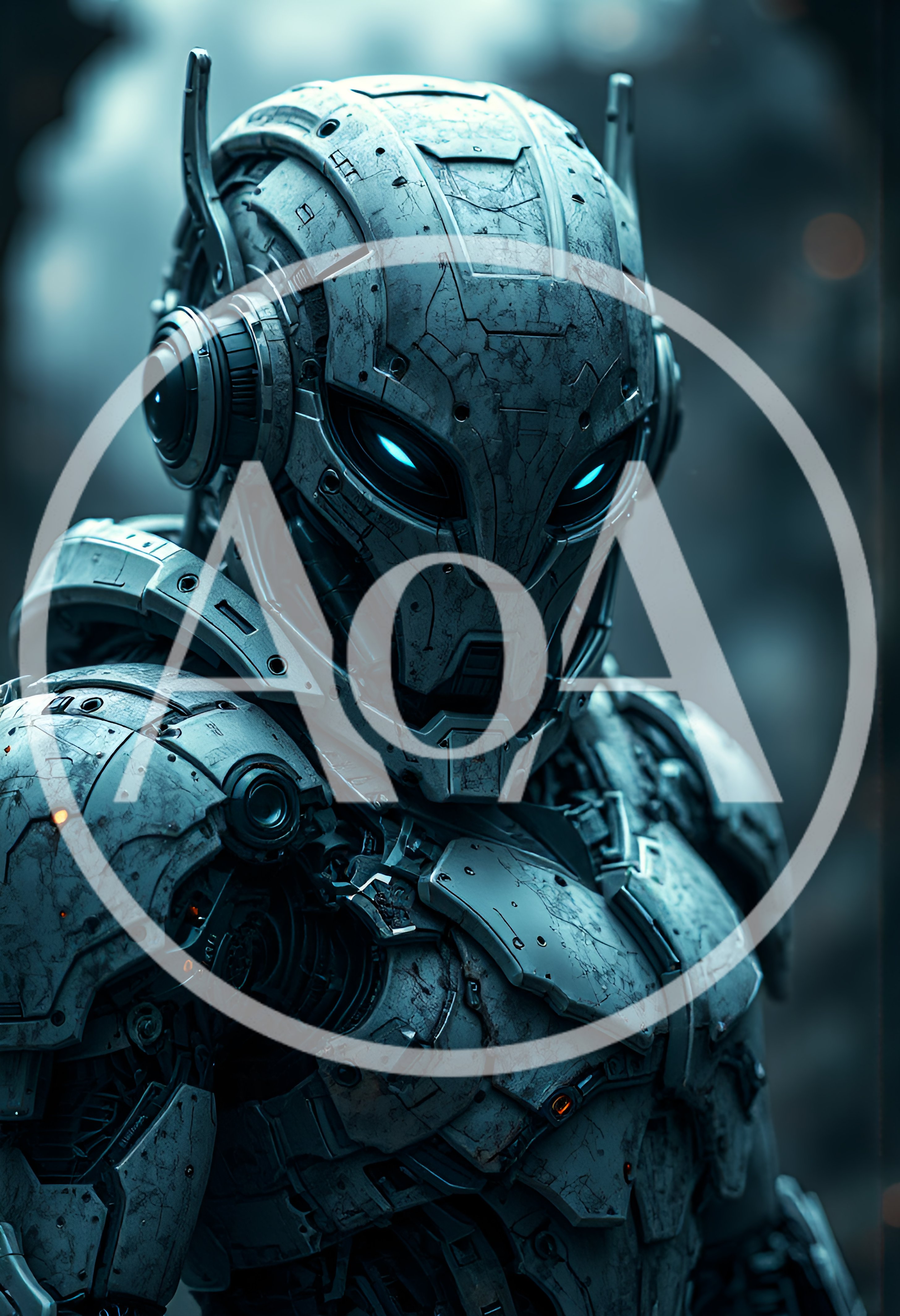Futuristic Cyborg Soldier With Glowing Blue Eyes