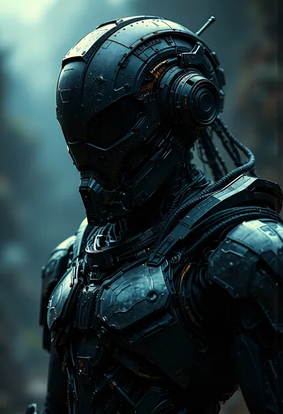 Futuristic Cybernetic Soldier In Tactical Armor