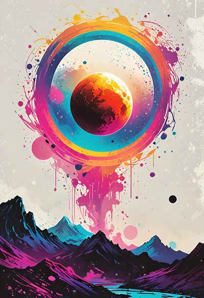 Abstract Surreal Landscape With Glowing Celestial Sphere