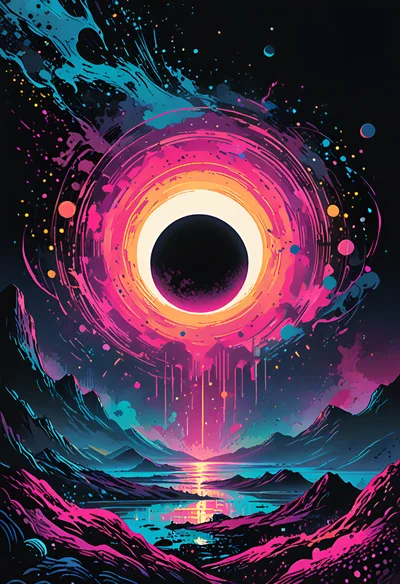 Surreal Cosmic Eclipse Over Alien Mountain Landscape
