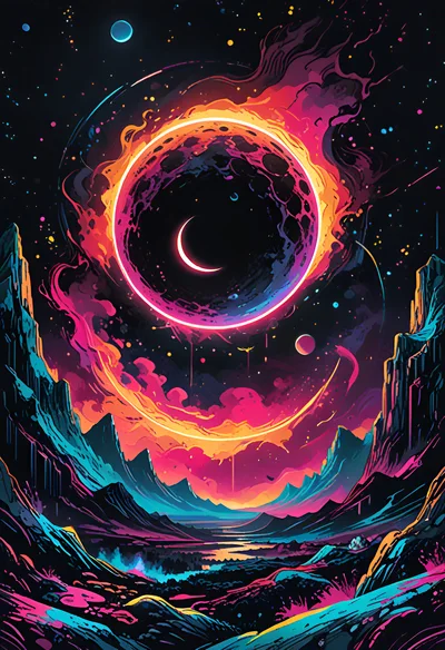 Surreal Cosmic Landscape With Glowing Celestial Eclipse