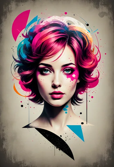 Abstract Portrait Of A Woman With Vibrant Pink Hair