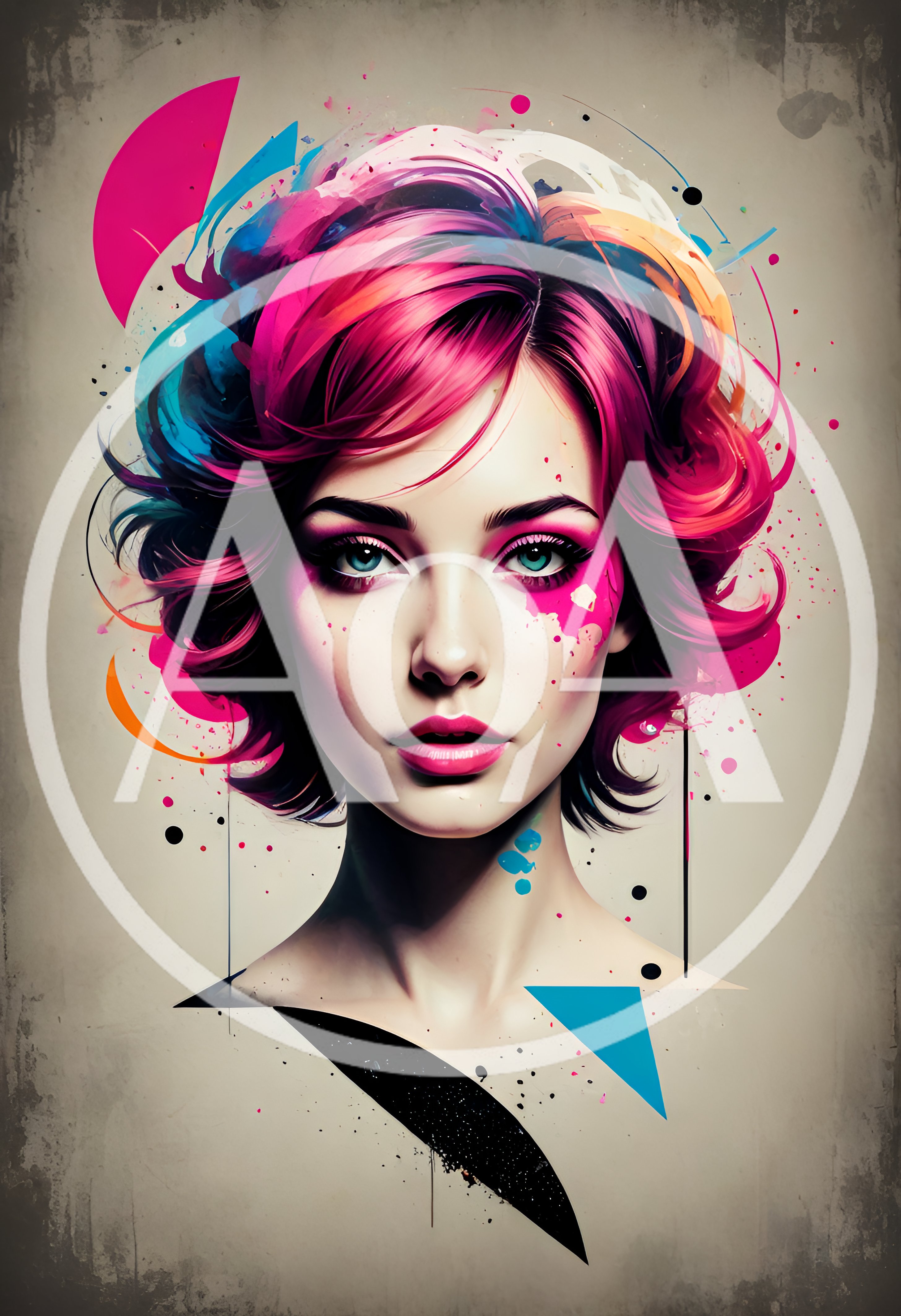 Abstract Portrait Of A Woman With Vibrant Pink Hair