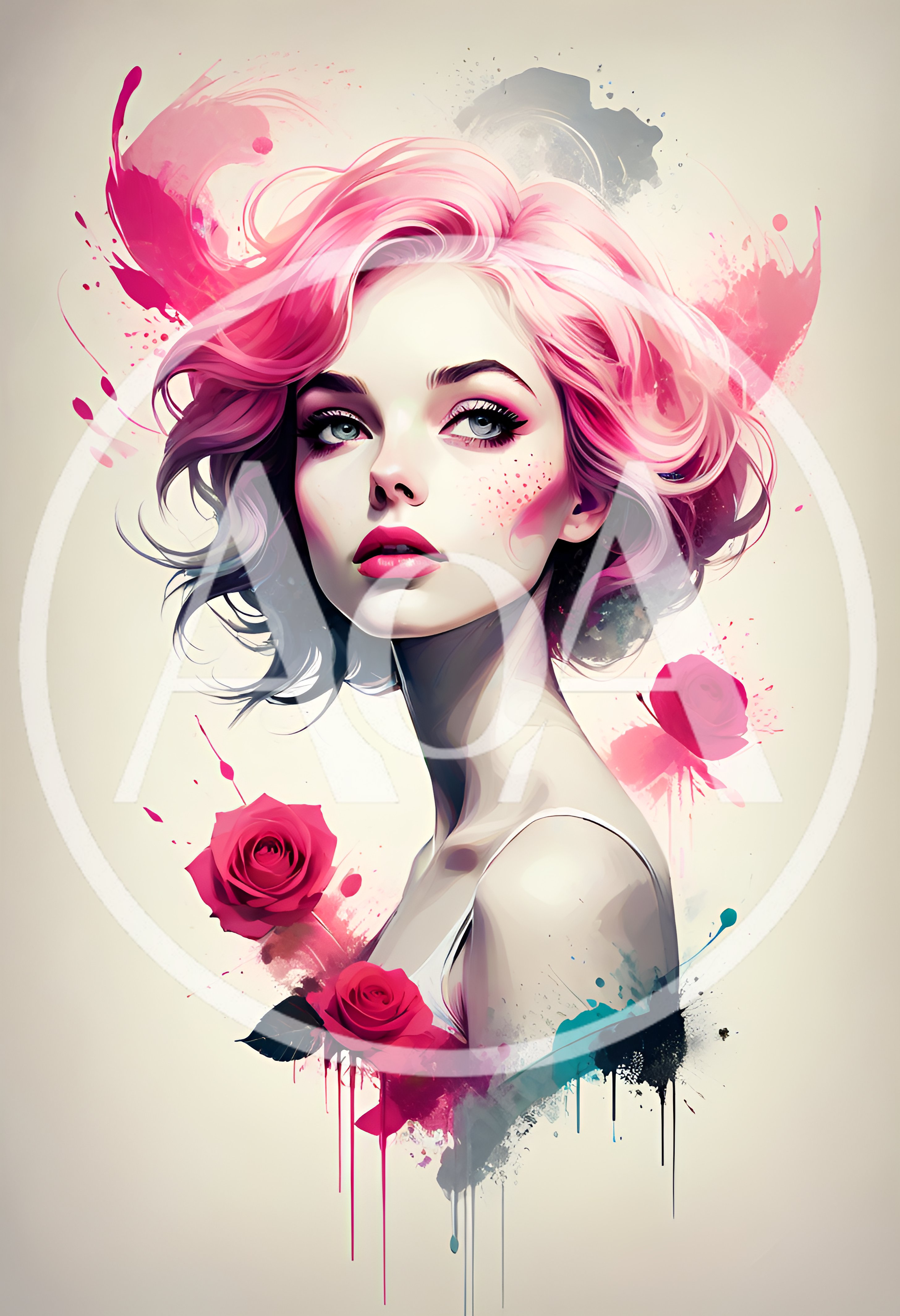 Digital Illustration Of A Woman With Pink Hair