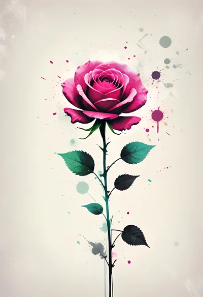 Watercolor Illustration Of A Single Pink Rose