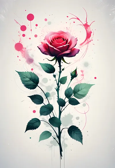 Watercolor Illustration Of A Single Pink Rose