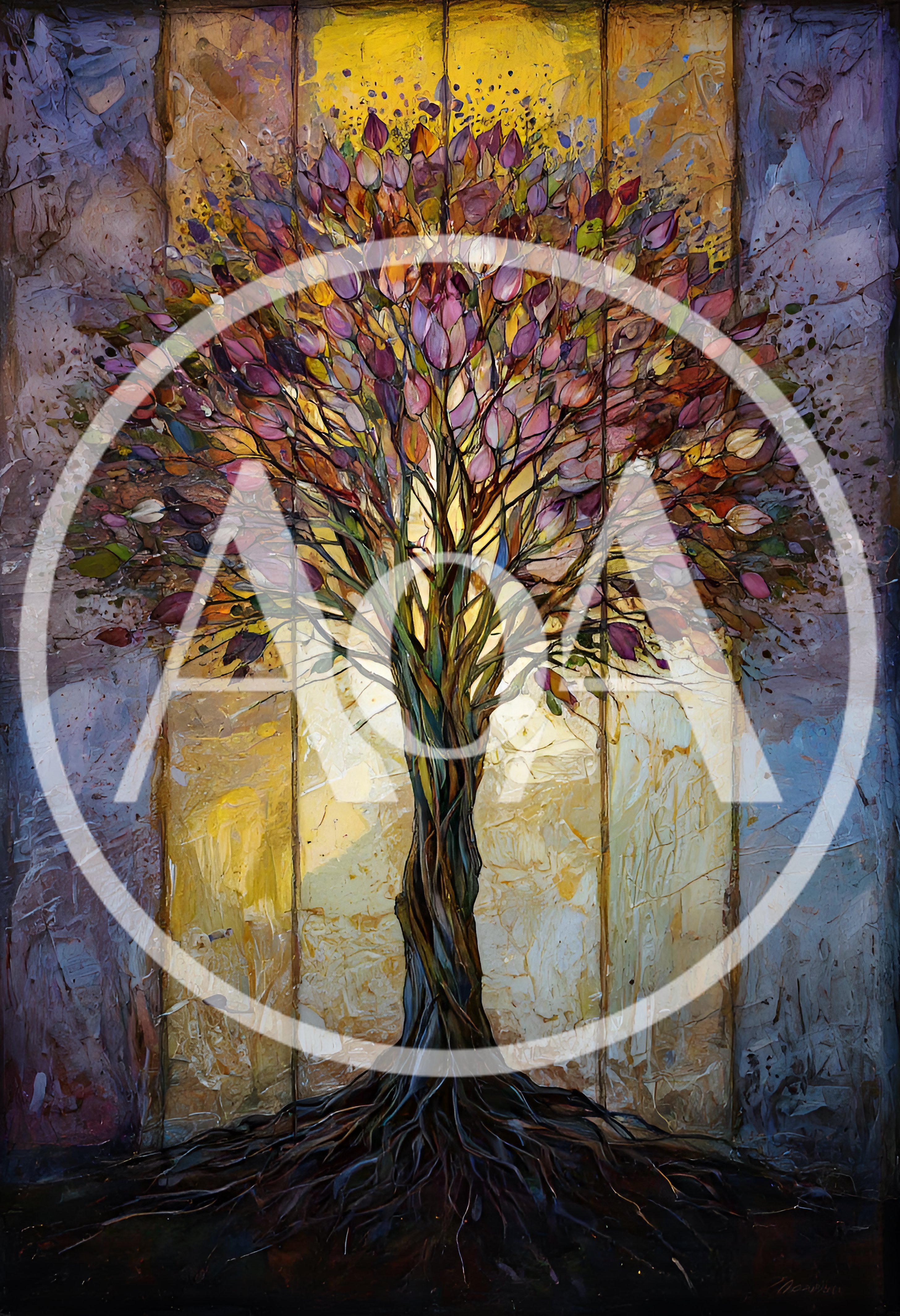 Abstract Oil Painting Of A Vibrant Tree Of Life