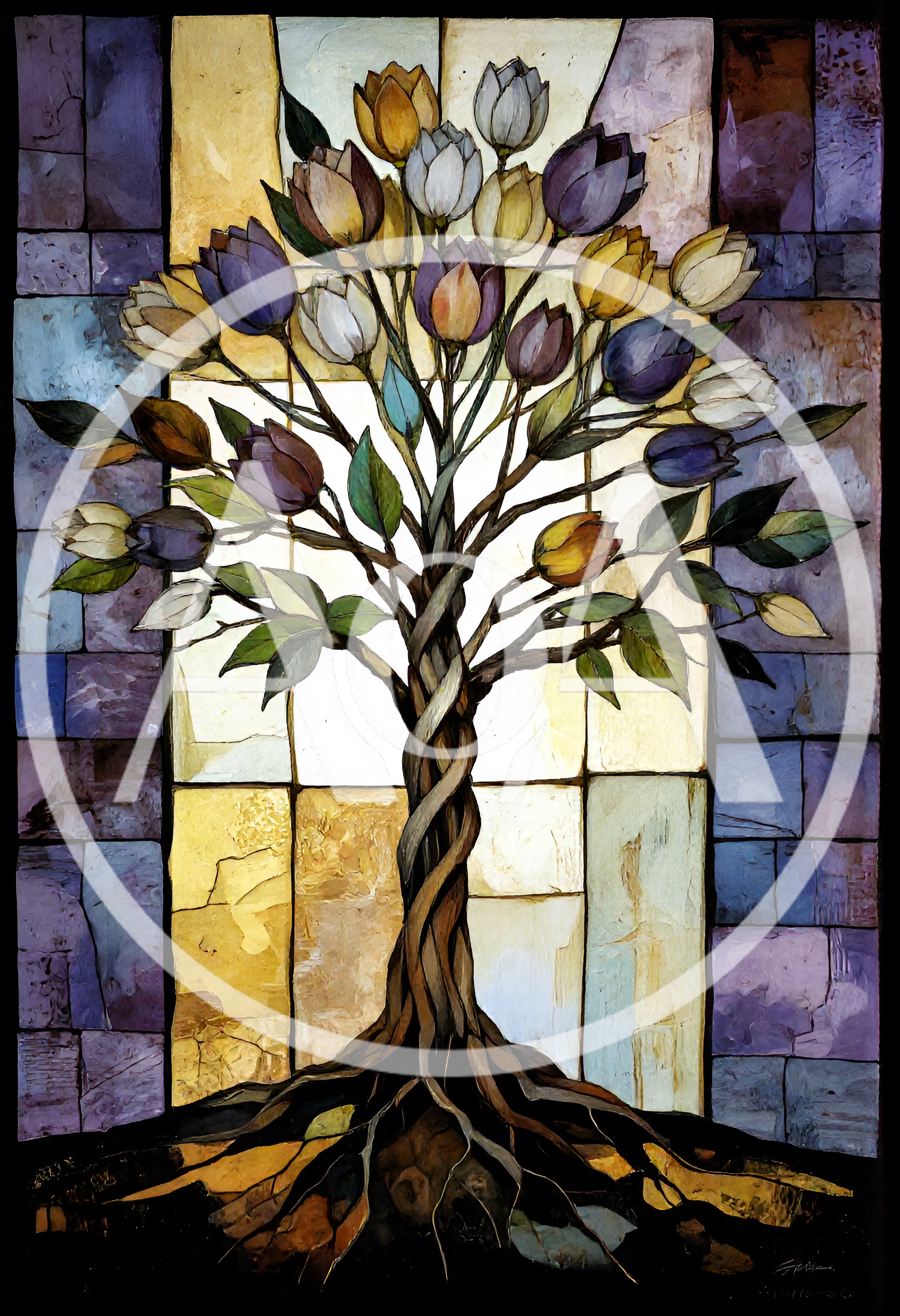 Stained Glass Tree With Tulip Blossoms