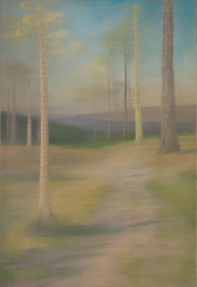 Pastel Drawing Of A Misty Forest Landscape