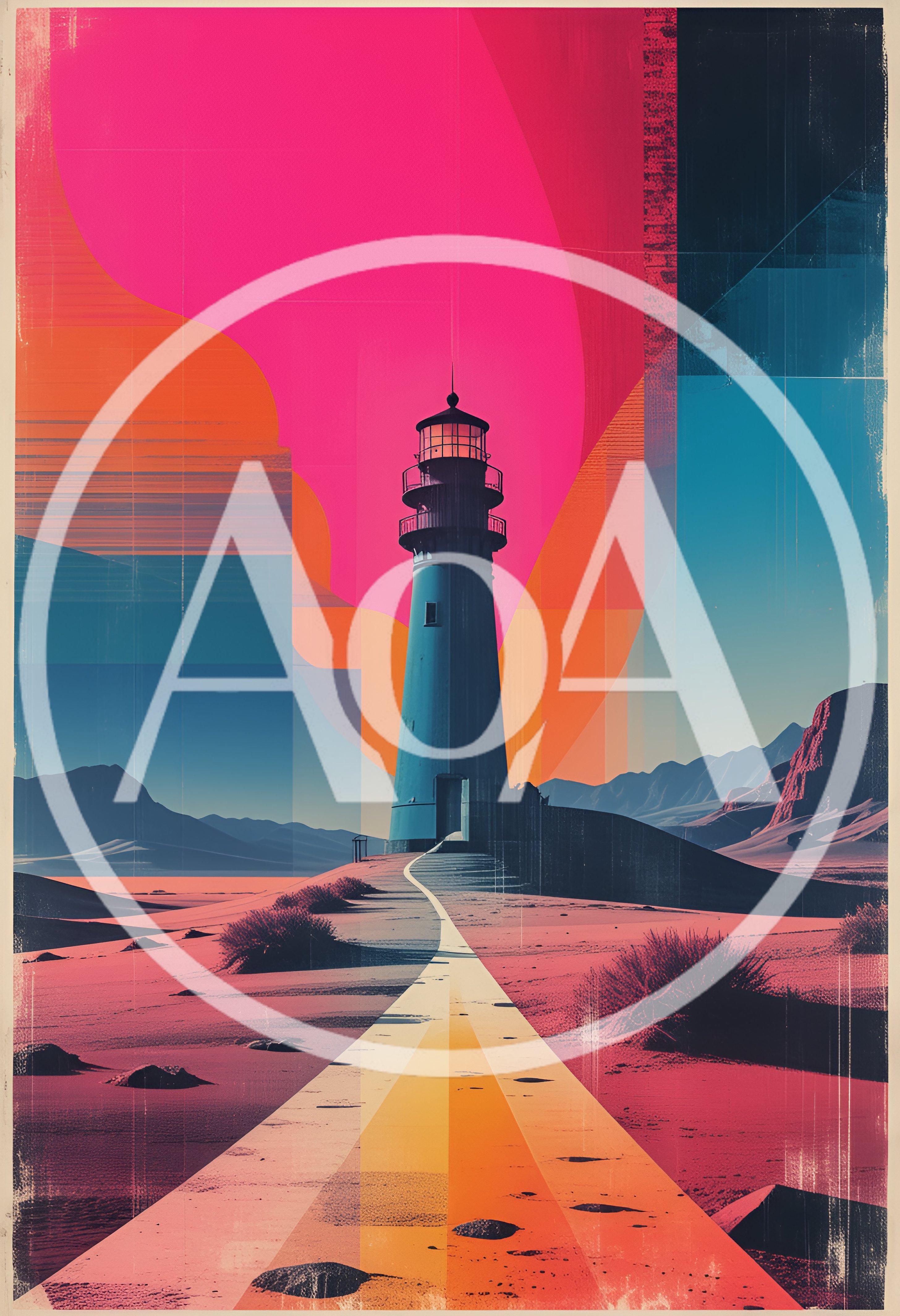 Surreal Lighthouse Landscape With Vibrant Abstract Background