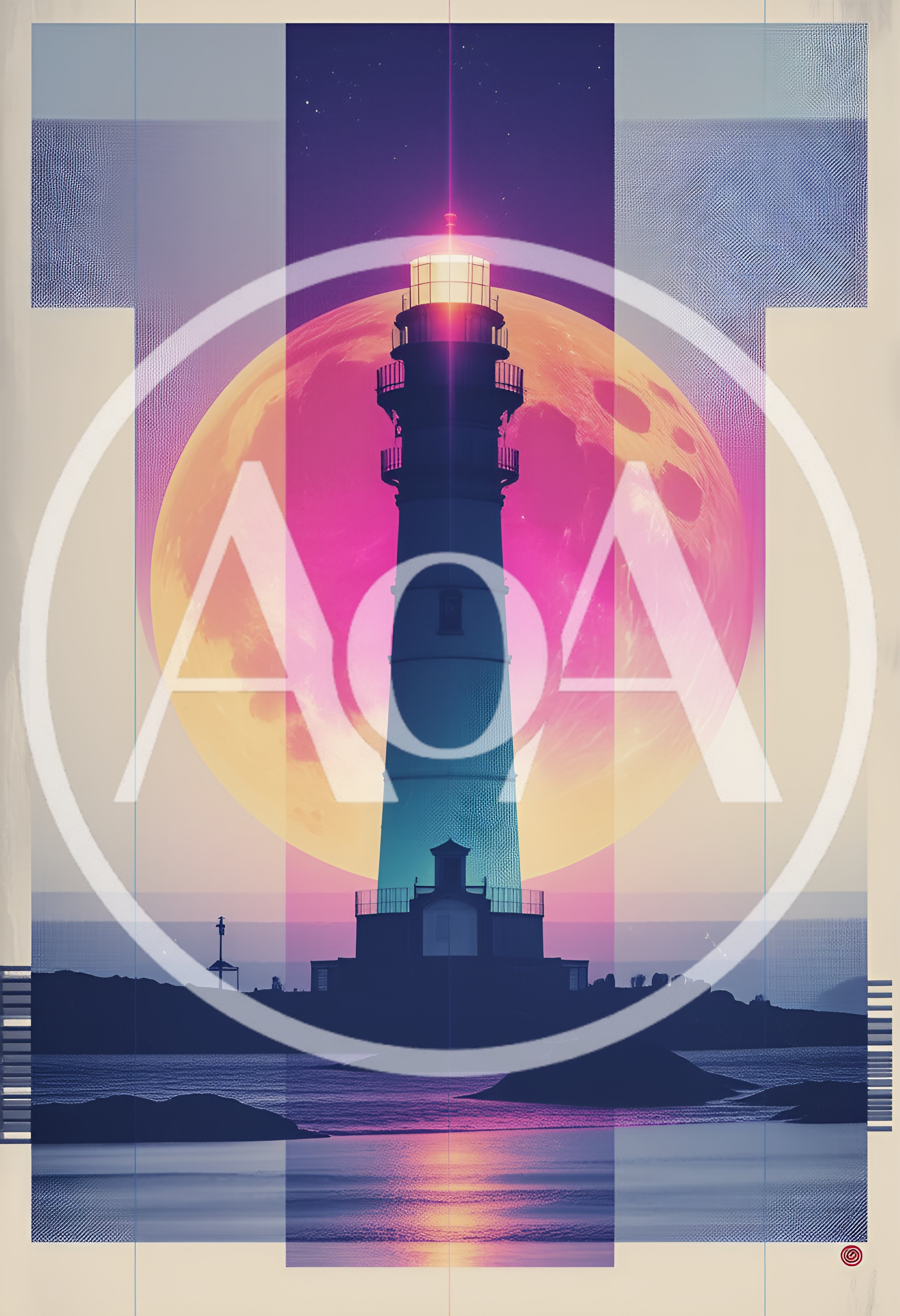 Lighthouse Silhouette Against A Large Glowing Moon