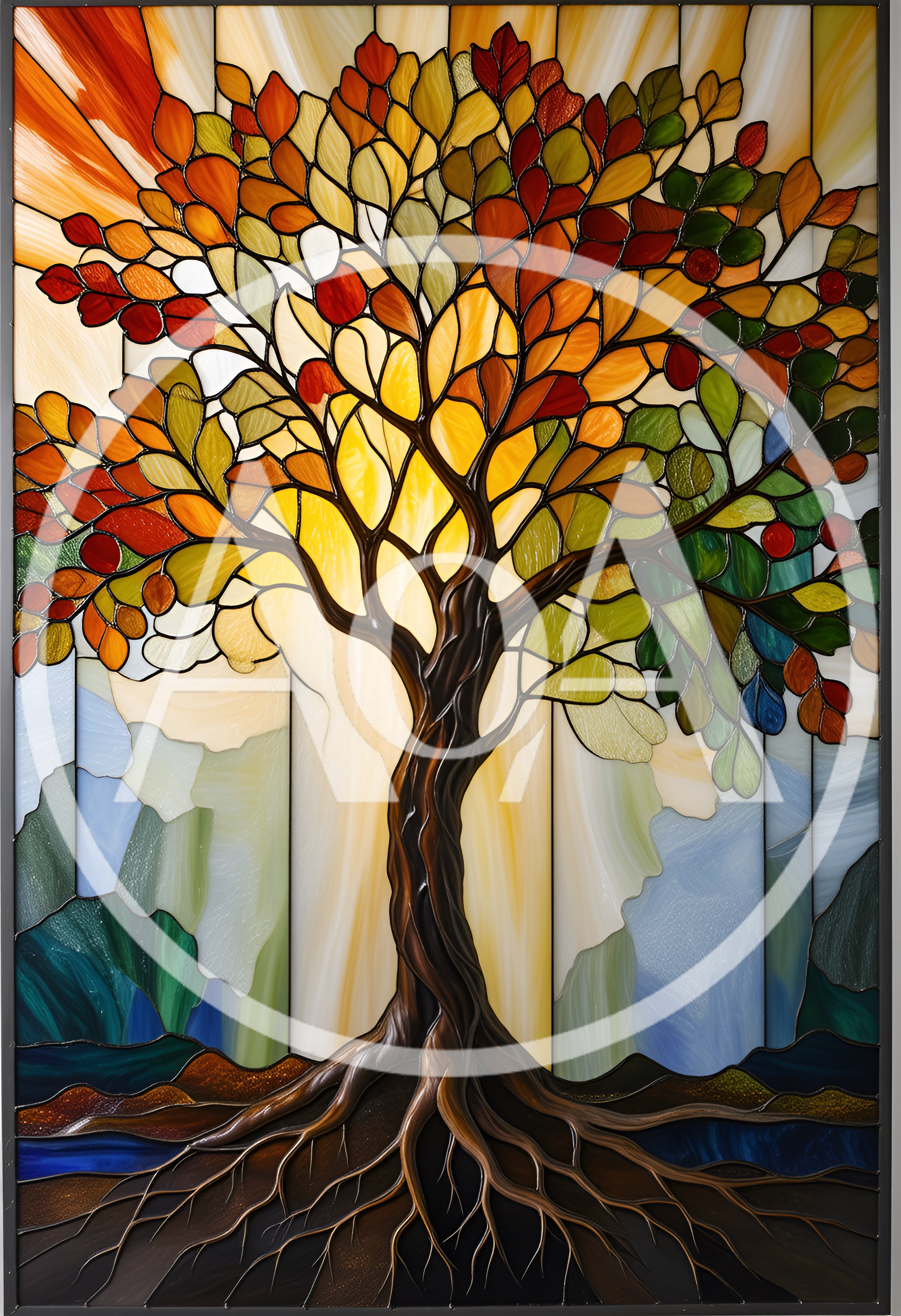 Stained Glass Tree Of Life With Autumnal Foliage
