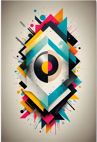 Abstract Geometric Graphic Design With Vibrant Color Splatters
