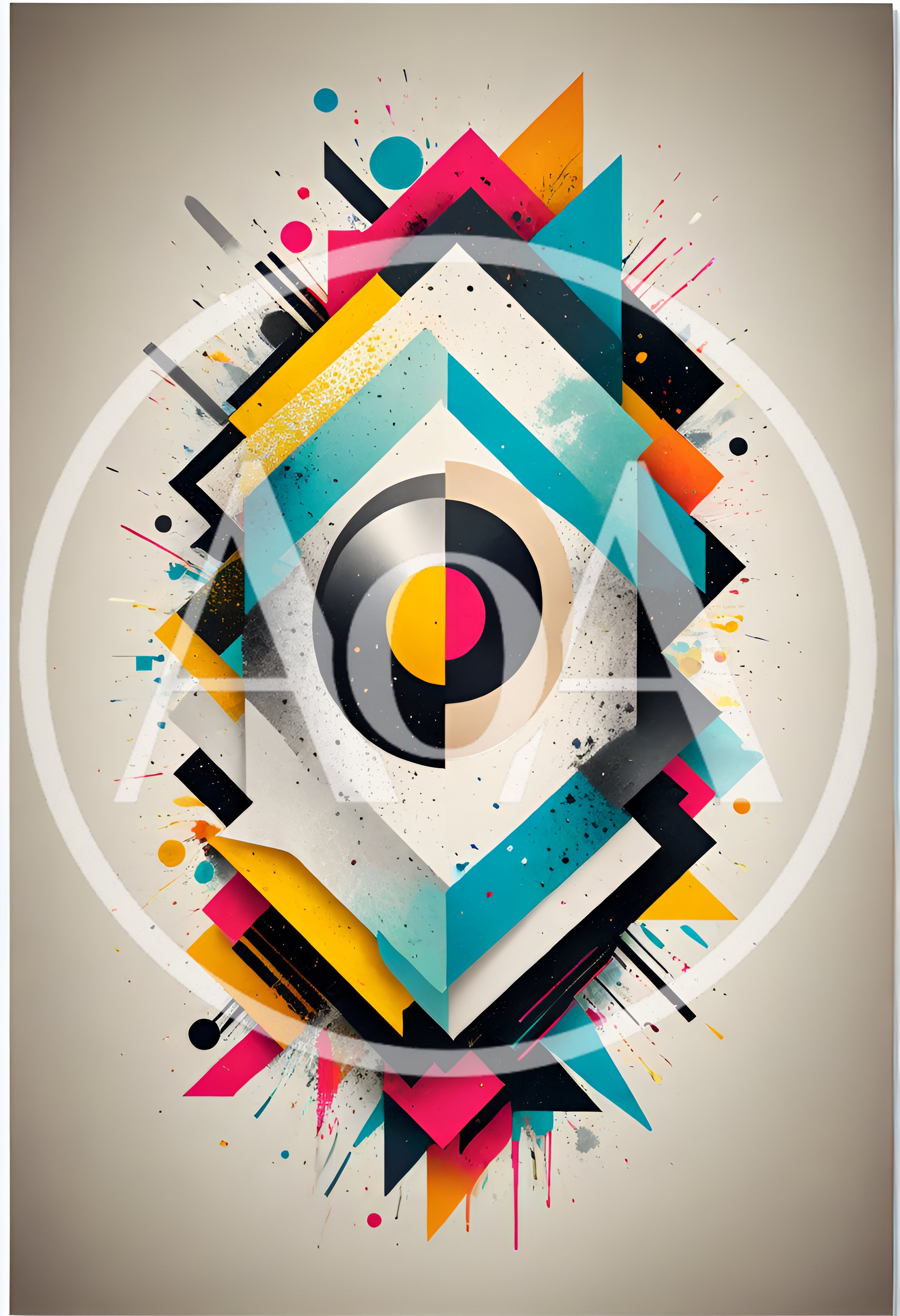 Abstract Geometric Graphic Design With Vibrant Color Splatters
