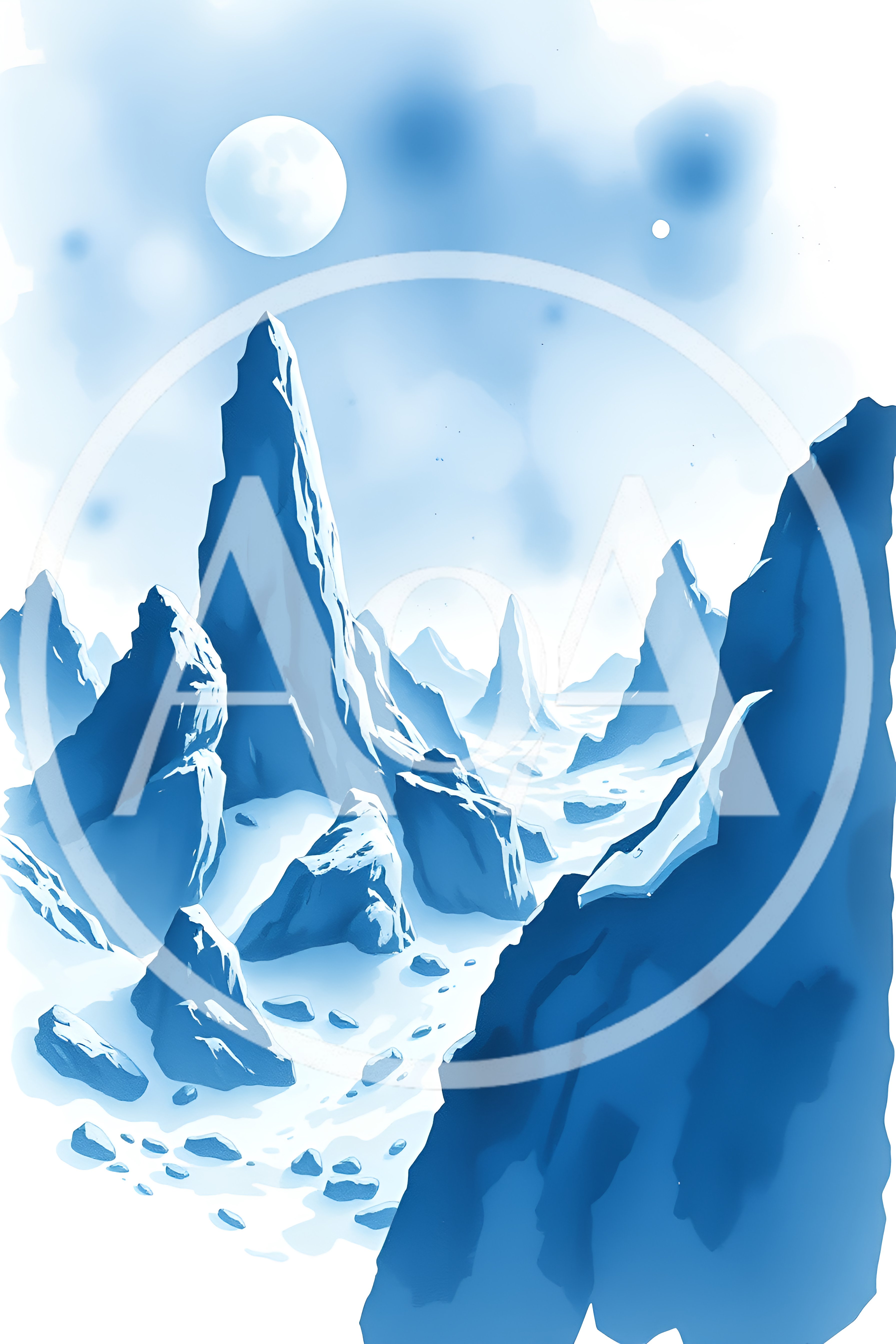 Digital Illustration Of Snowy Mountain Peaks Under Moon