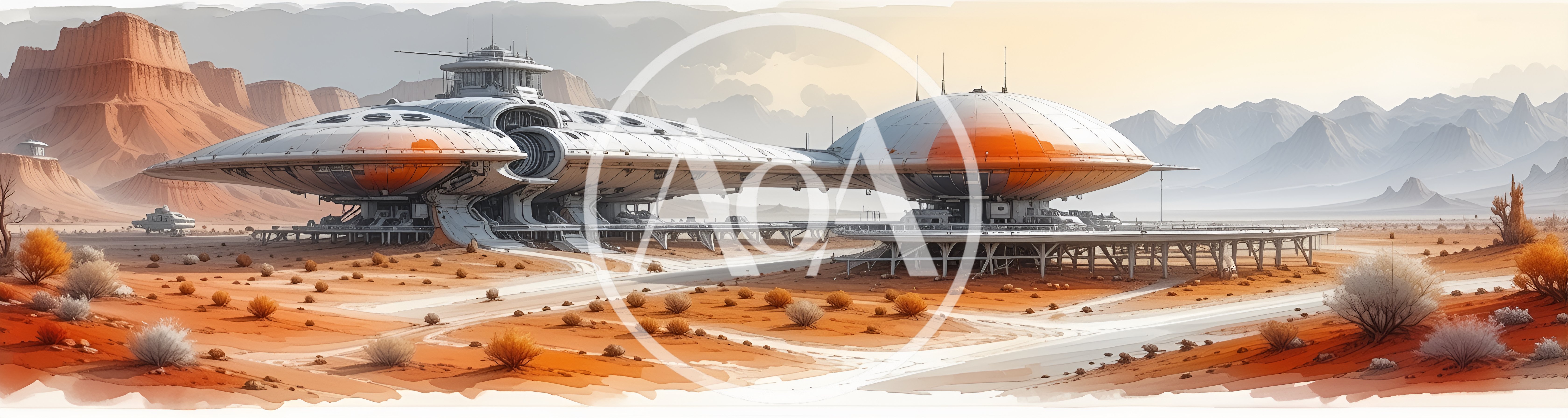 Futuristic Sci-Fi Research Base In Desert Landscape