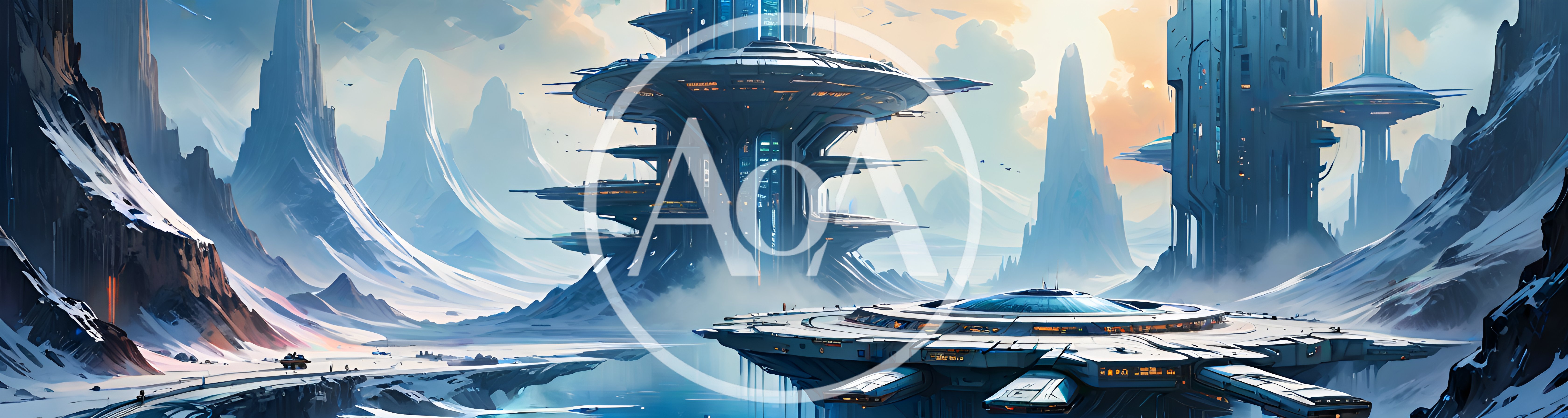 Futuristic Sci-Fi Cityscape In A Snowy Mountain Landscape