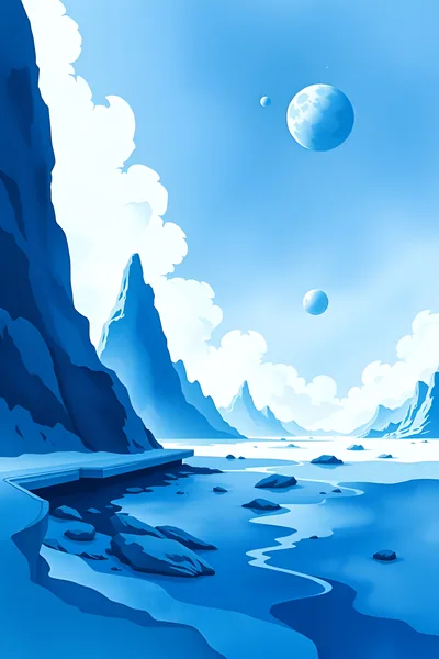 Surreal Blue Alien Landscape With Multiple Moons