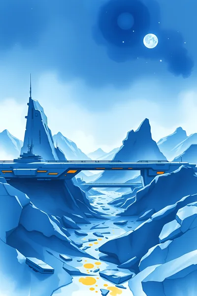 Futuristic Bridge Over Icy Mountain Valley