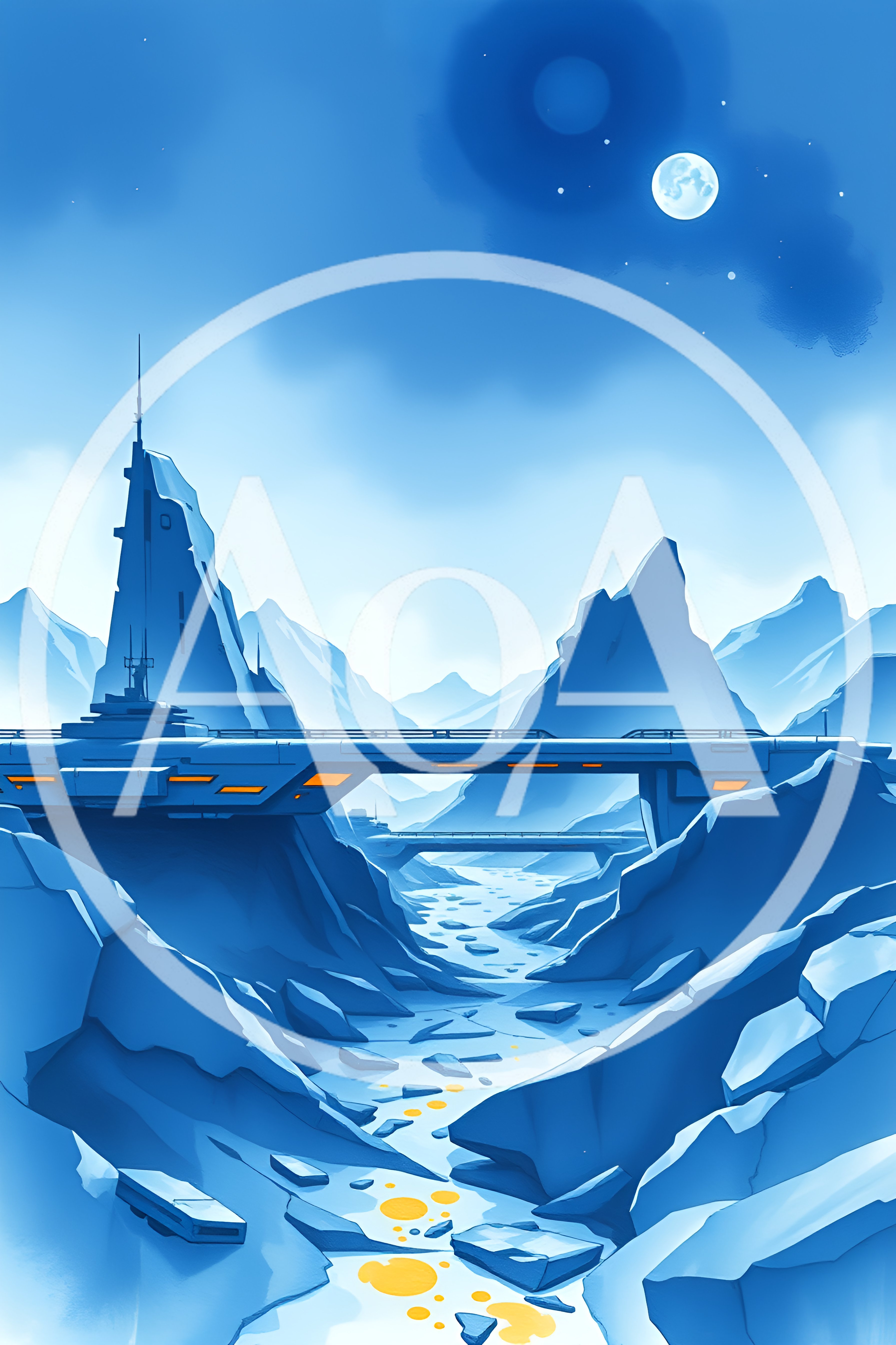 Futuristic Bridge Over Icy Mountain Valley