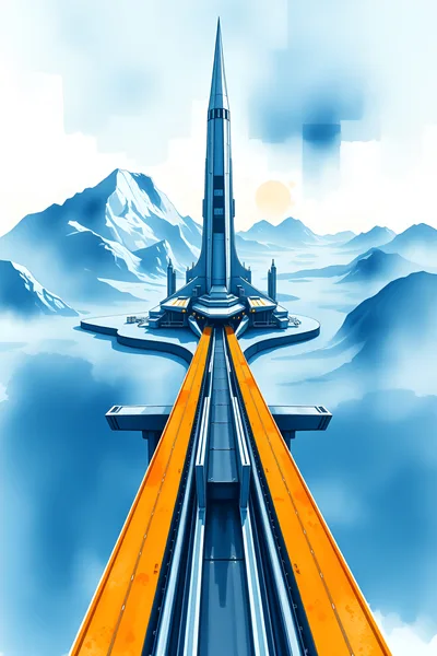 Futuristic Spaceport Launch Pad In Snowy Mountain Landscape