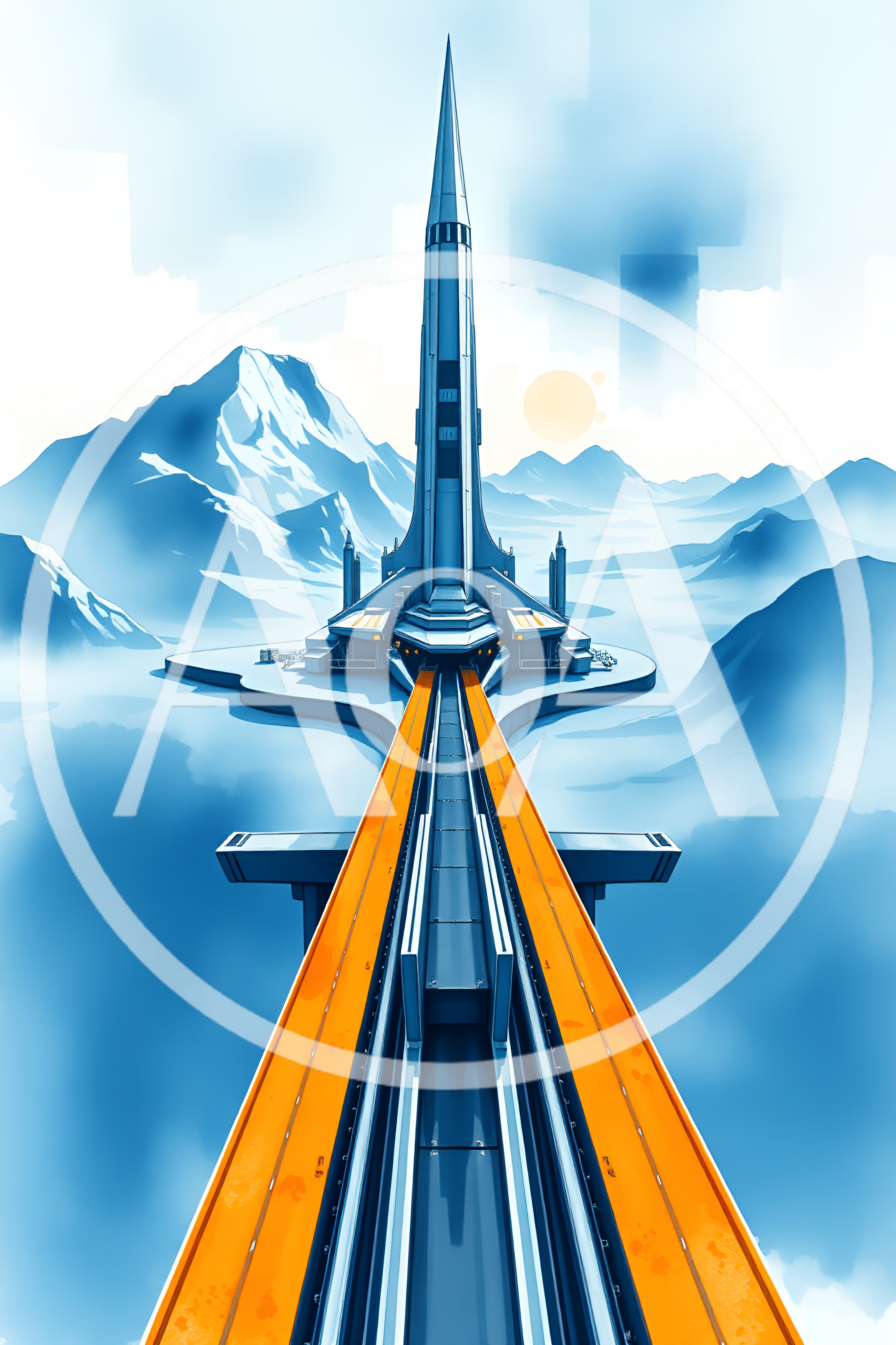 Futuristic Spaceport Launch Pad In Snowy Mountain Landscape