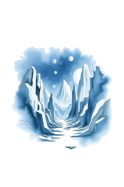 Watercolor Illustration Of A Surreal Icy Mountain Landscape