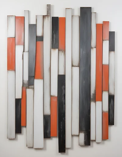 Abstract Wall Sculpture With Vertical Painted Metal Bars