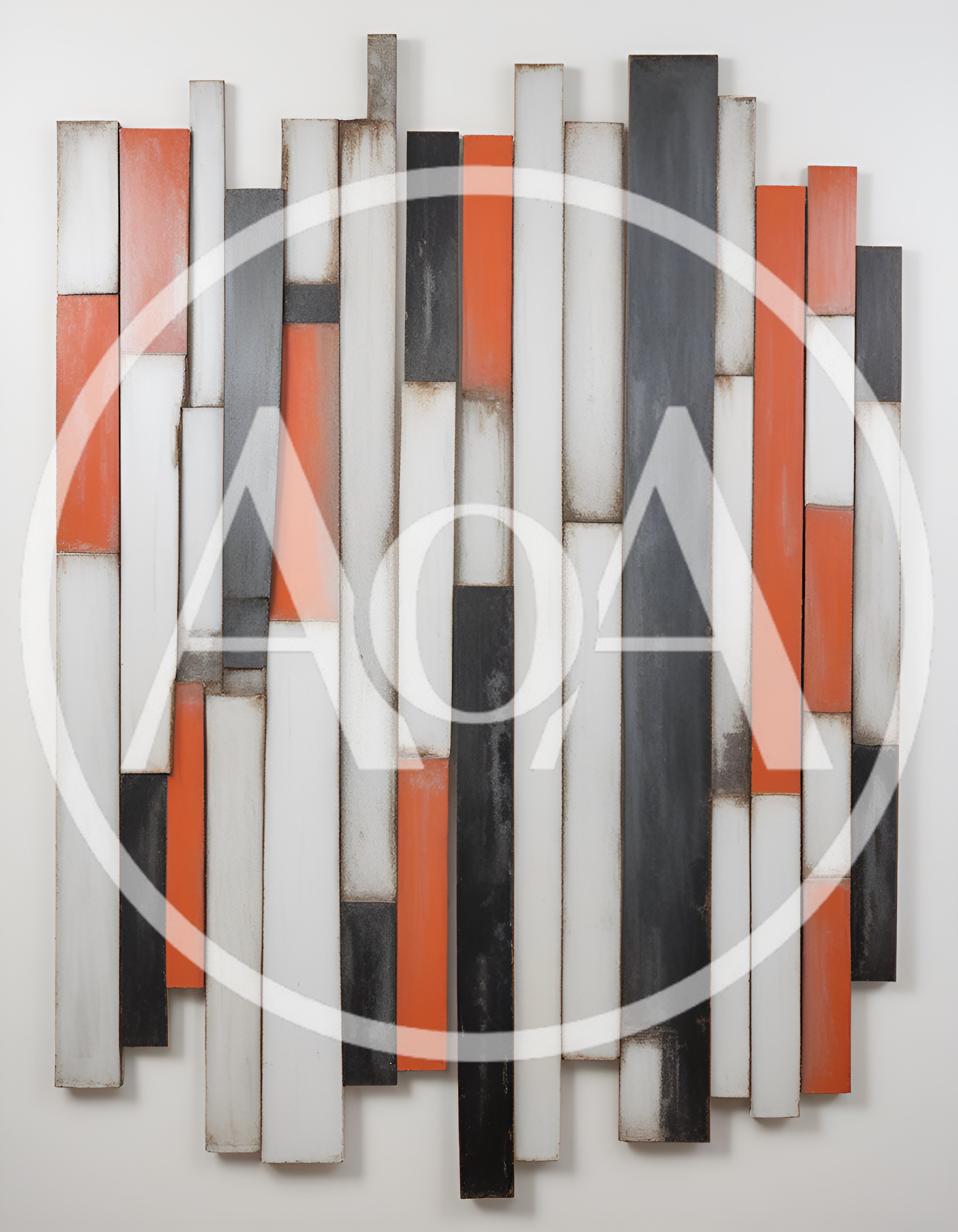 Abstract Wall Sculpture With Vertical Painted Metal Bars