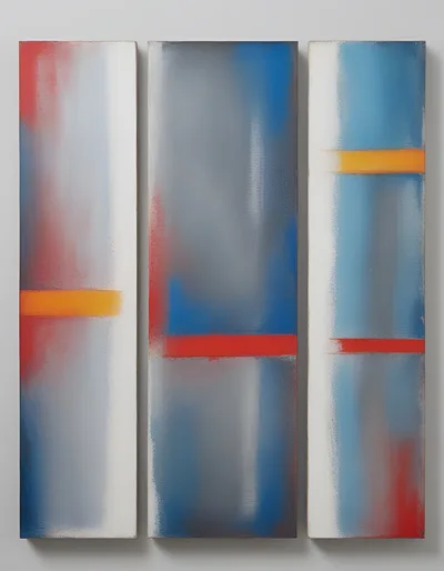 Abstract Triptych Painting With Geometric Color Blocks