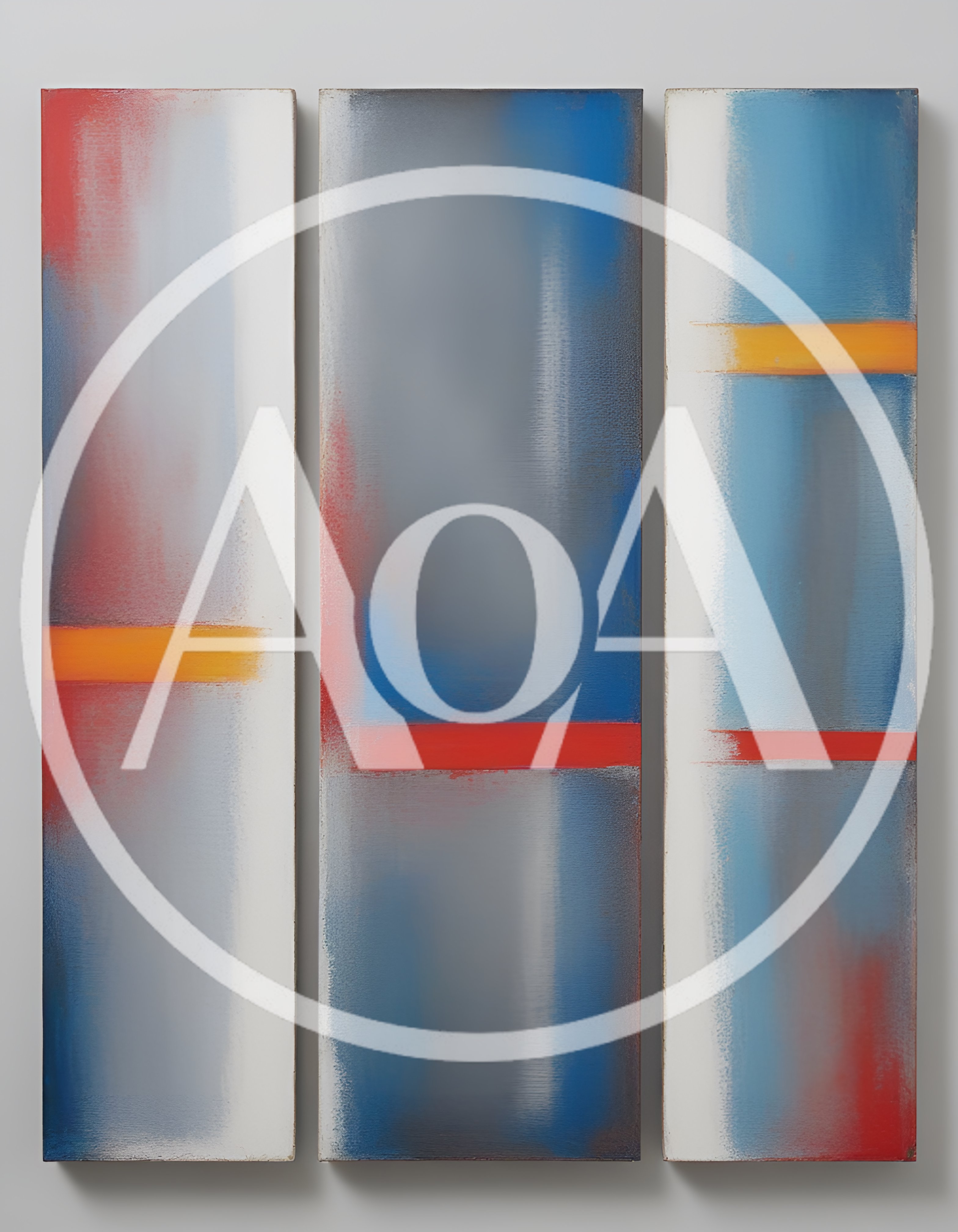 Abstract Triptych Painting With Geometric Color Blocks