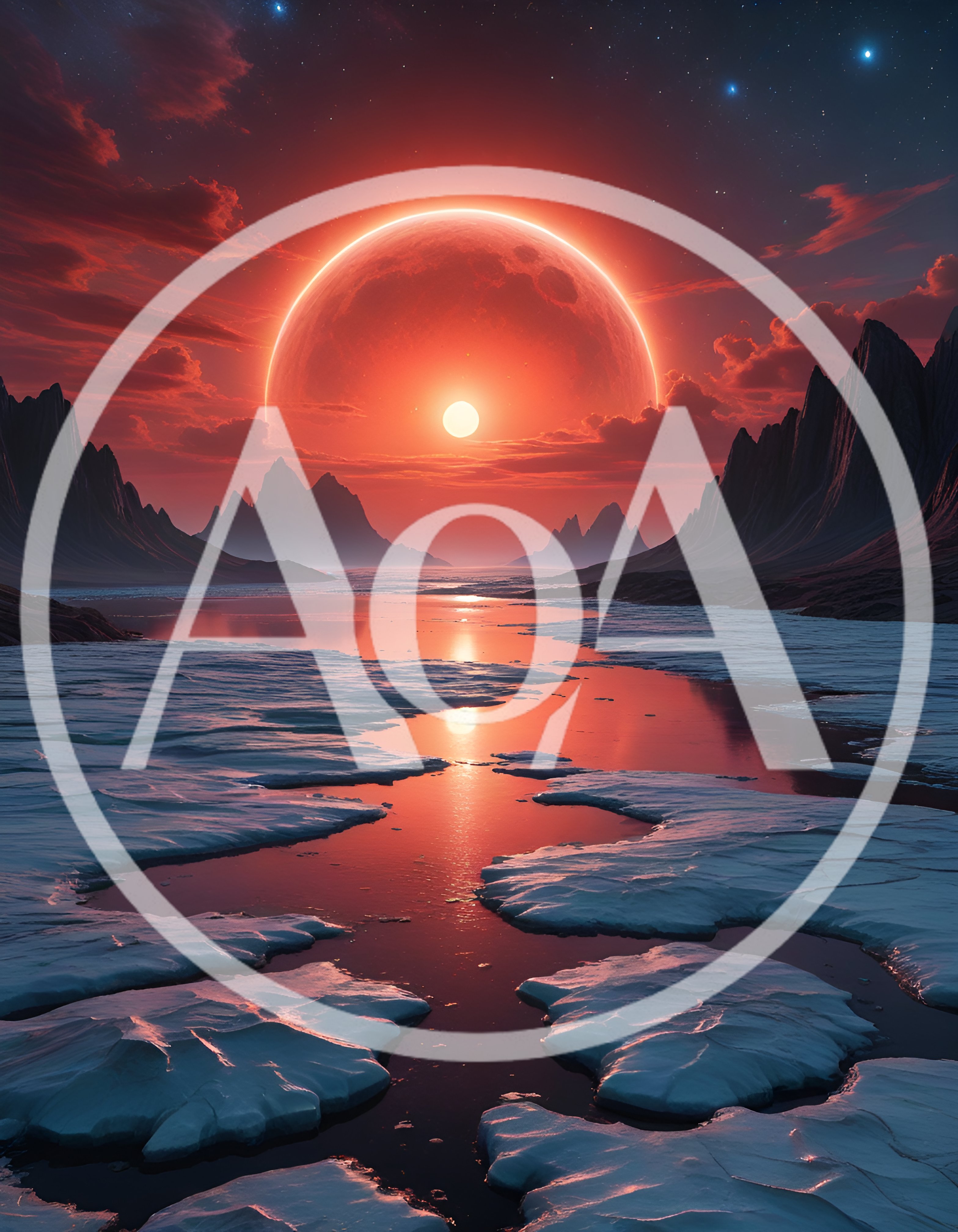 Surreal Alien Landscape With Red Sun And Ice