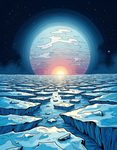 Surreal Arctic Landscape With Large Celestial Planet