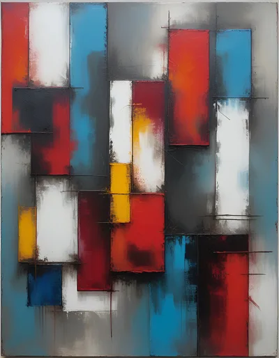 Abstract Geometric Oil Painting With Bold Primary Colors